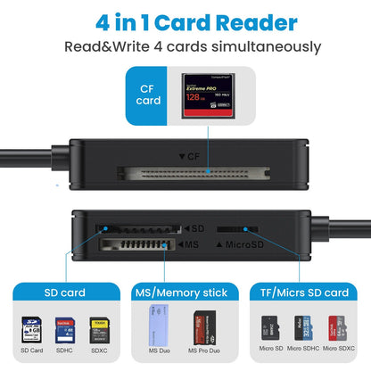 USB 3.0 Four in One USB 3.1 CF SD TF MS Memory Card/DSLR Camera Card Reader Type-c