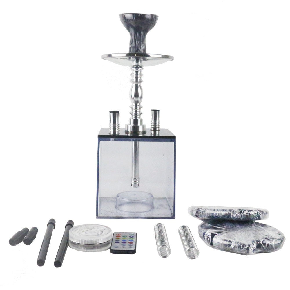 Acrylic hookah set with LED light square double tube hookah finished accessories