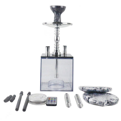 Acrylic hookah set with LED light square double tube hookah finished accessories