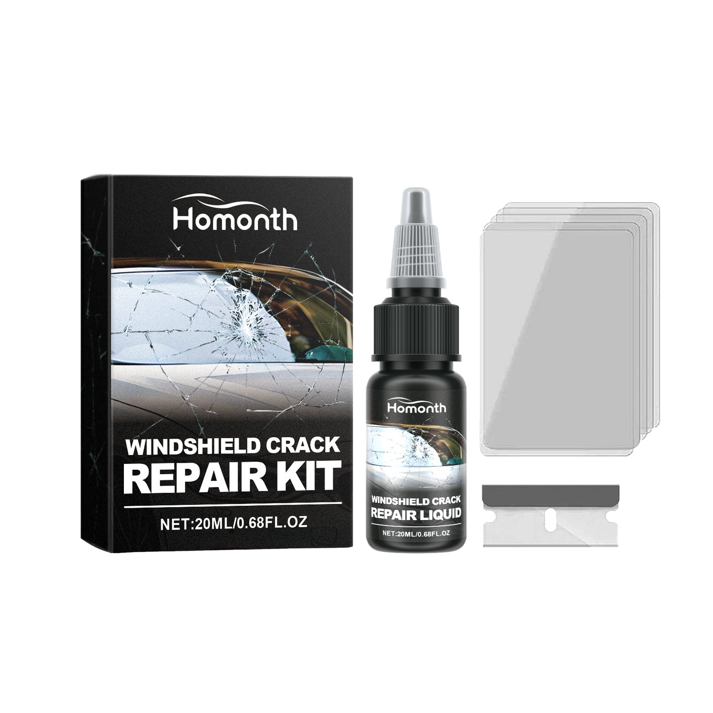 HOMONTH Windshield Crack Repair Kit, Clear Vision Automotive Front Windshield Nano Repair Solution Set