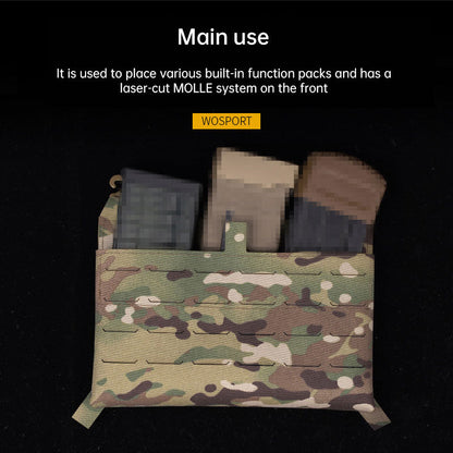 WoSporT can accommodate three 5.56 (or two 7.62) inner pockets with built-in function cover camouflage front panel