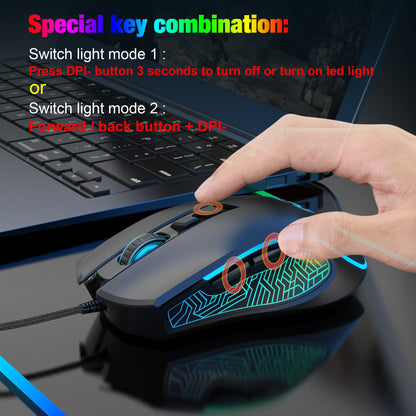 X100 wired gaming mouse with colorful glowing e-sports office mouse adjustable 3600dpi