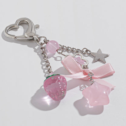 Small Fresh Bow Special Secret Chain Keychain Pentagram Alloy Glass Bead Pendant