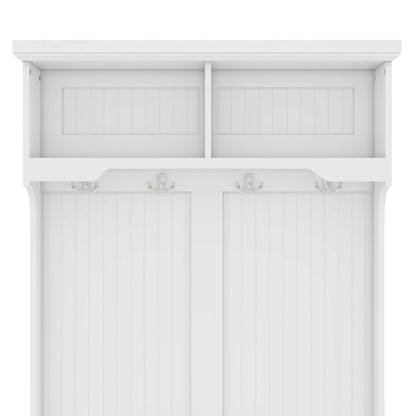 Hall Tree with Storage Shoe Bench for Entryway and Hallway, 4-in-1 Design Coat Racks with 4 Hooks for Living Room, White