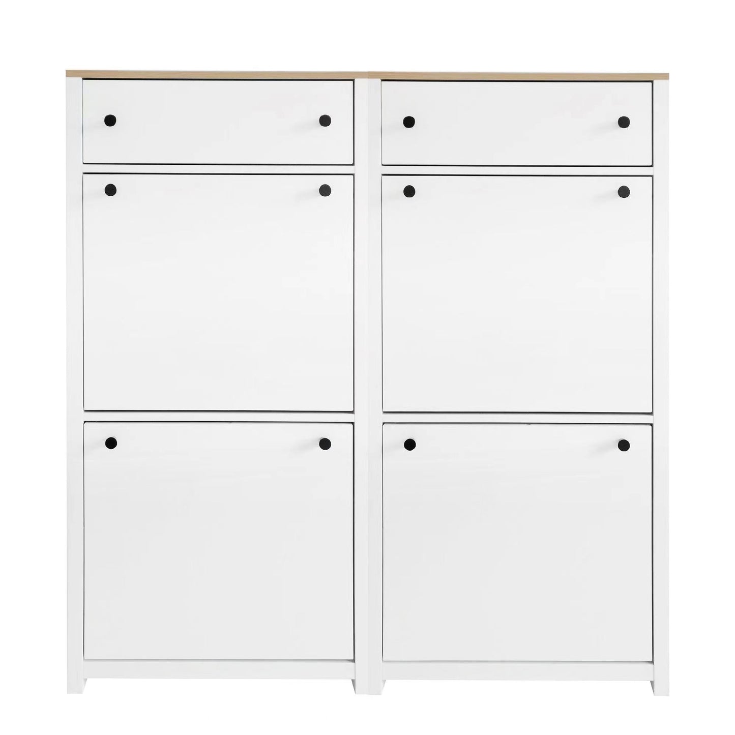 ONTREND ultra-thin shoe cabinet set with 4 flip drawers and adjustable panel top shoe rack, white