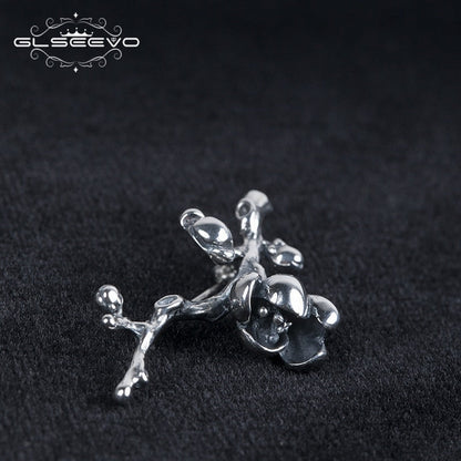 GLSEEVO Vintage Magnolia Brooches For Women Gift 925 Sterling Silver Luxury Brooch Broche Plata De Ley 925 Fine Jewellery