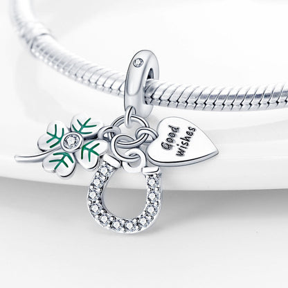 U-shaped Horseshoe Clover Wishing Tree Pendant Copper Silver Plated DIY Jewelry