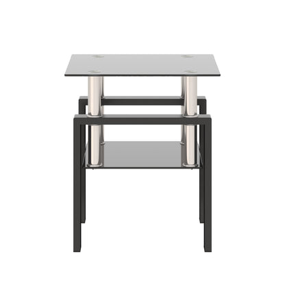 1-Piece Modern Tempered Glass Tea Table Coffee Table End Table, Square Table for Living Room, Black