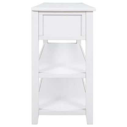 Retro Design Console Table with Two Open Shelves, Pine Solid Wood Frame and Legs for Living Room (Antique White)