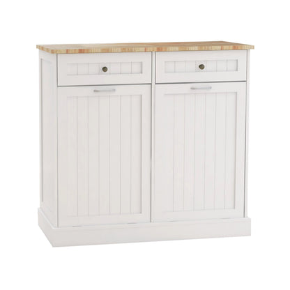 Two Drawers and Two-Compartment Tilt-Out Trash Cabinet Kitchen Trash Cabinet-White