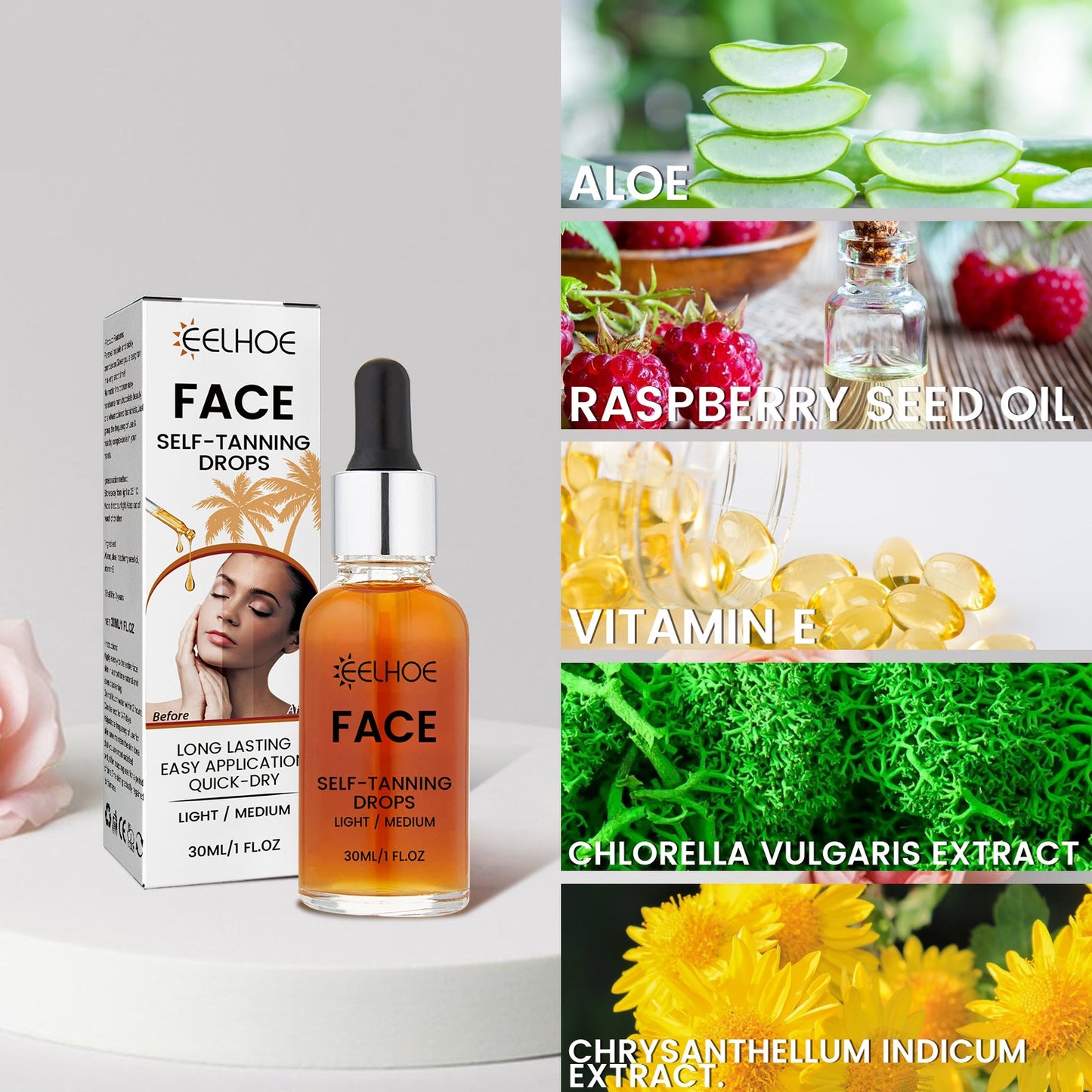 Face Self-Tanning Drops, Natural Fashion Wheat Bronzer Moisturizing Skin Anti-Sunburn Solution