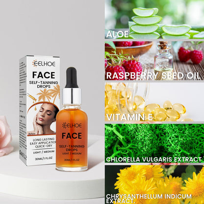 Face Self-Tanning Drops, Natural Fashion Wheat Bronzer Moisturizing Skin Anti-Sunburn Solution