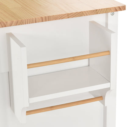 Kitchen Island Cart with Solid Wood Top and Locking Wheels 54.3 Inch Width  (White)
