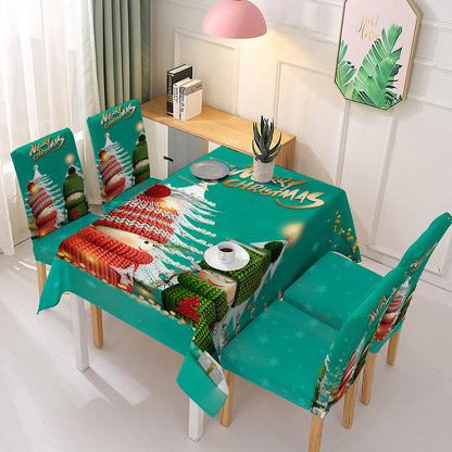 Christmas new polyester waterproof tablecloth one-piece printed chair cover festive decoration cartoon Santa Claus