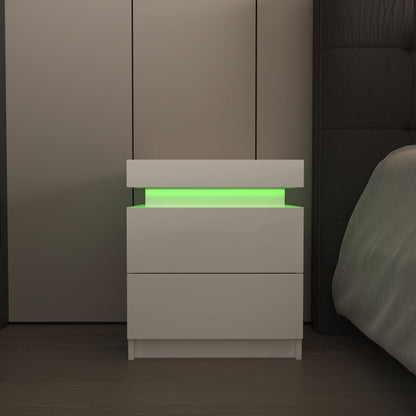 Modern white Nightstand With 2 Storage Drawers,Led Lights, End Table For Bedroom Furniture