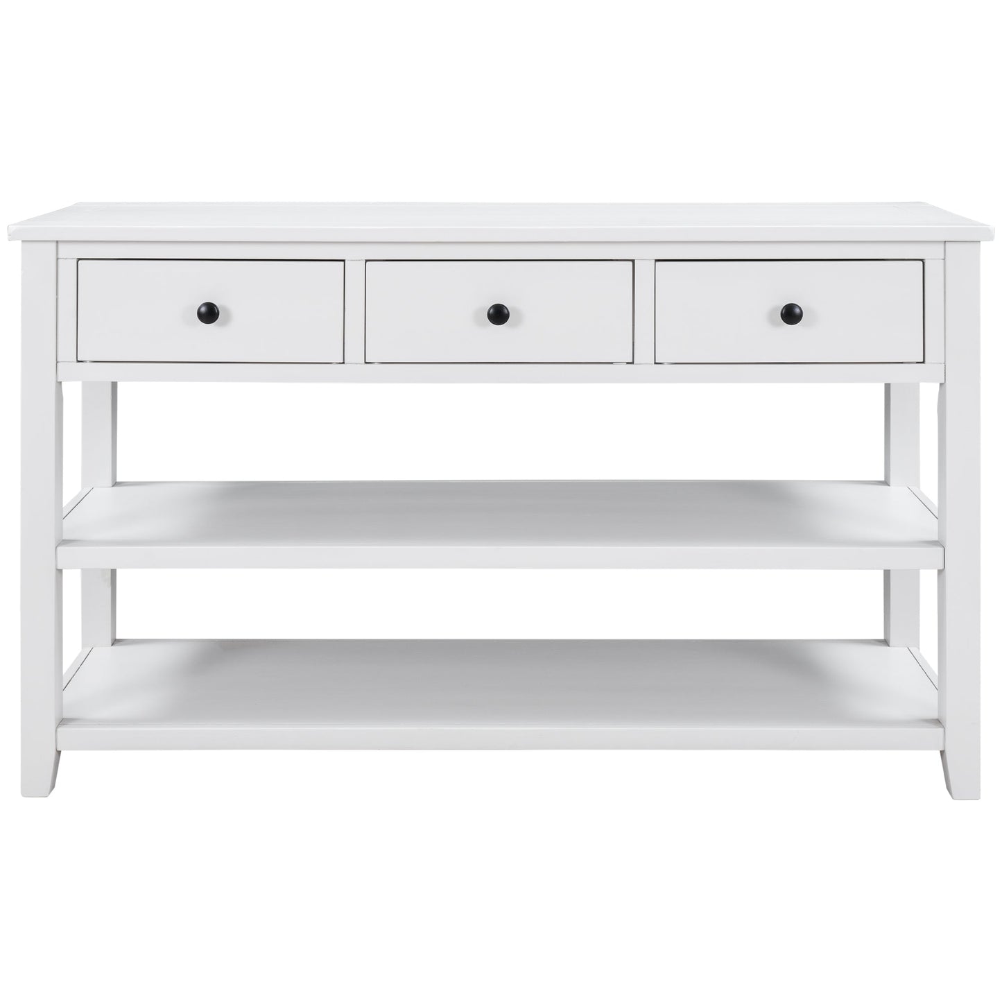 Retro Design Console Table with Two Open Shelves, Pine Solid Wood Frame and Legs for Living Room (Antique White)