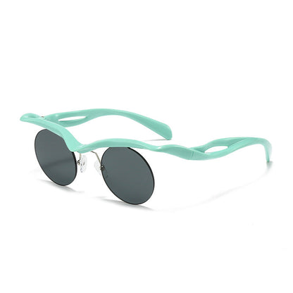 New Sunglasses Women's Round Frame Sunglasses Men's Trendy Ins Alien Half Frame Eyebrow Personalized Sunglasses
