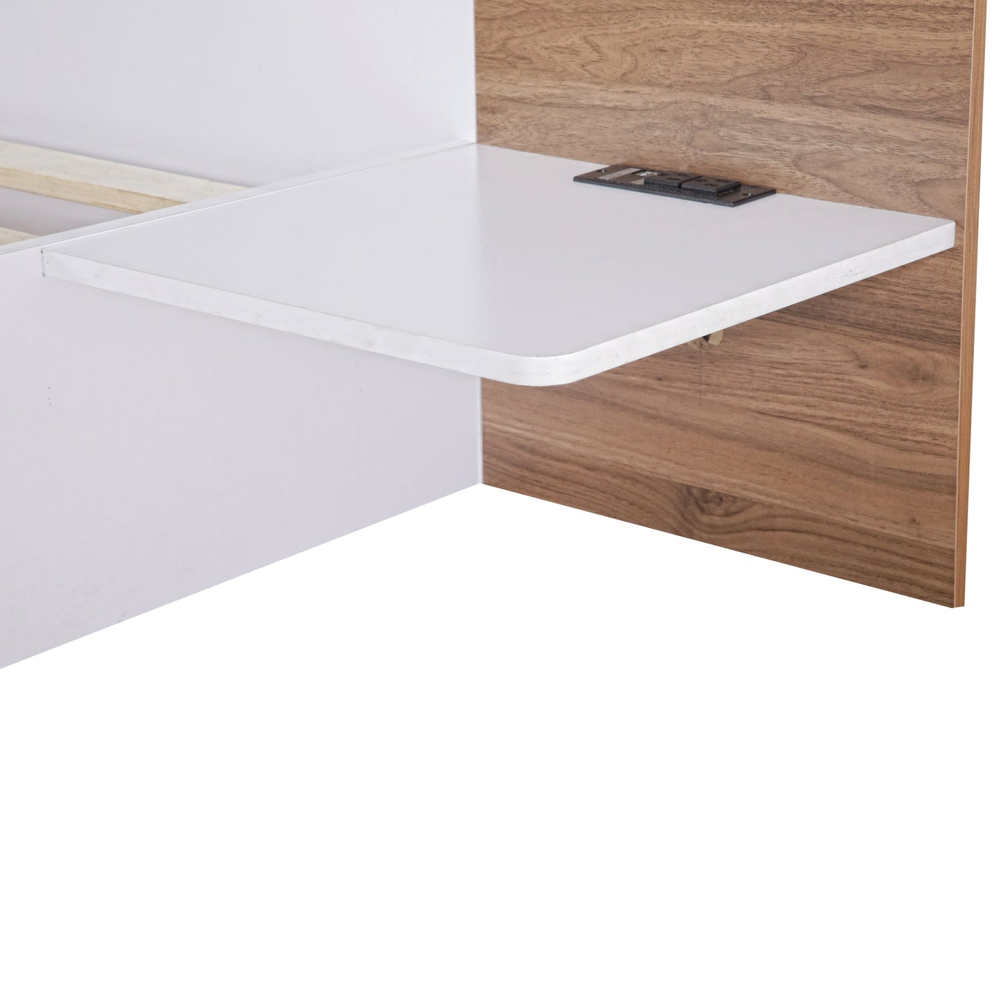 Queen Size Platform Bed with Headboard, Drawers, Shelves, USB Ports and Sockets  White