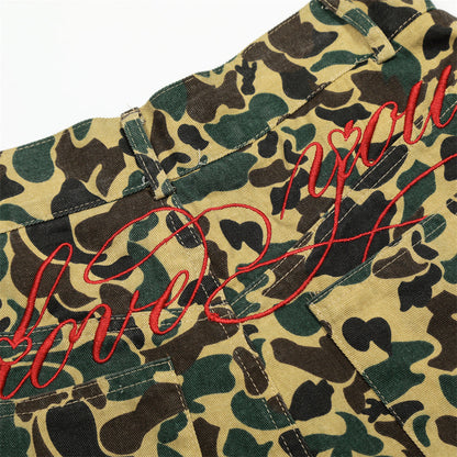 Camouflage Tiger Pattern Work Shorts Men's European and American Trendy Design Embroidered Letter Knife Loose Casual Five-Point Pants