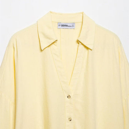 Style Women's Fashion Casual Loose Shirt with Long Wide Sleeves and Turn-Down Collar