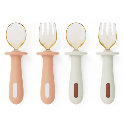 Adjustable color PPSU silicone fork and spoon set, children's stainless steel spoon and fork, baby training supplementary food tableware set of 2 pieces
