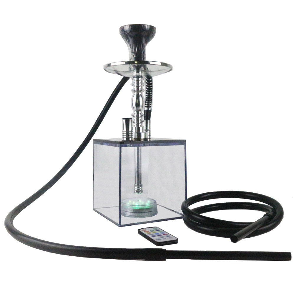 Acrylic hookah set with LED light square double tube hookah finished accessories
