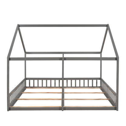 Twin Size House Platform Beds Two Shared Beds Gray