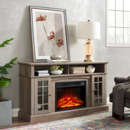 Classic TV Media Stand Modern Entertainment Console with 23" Fireplace Inset for TV Up