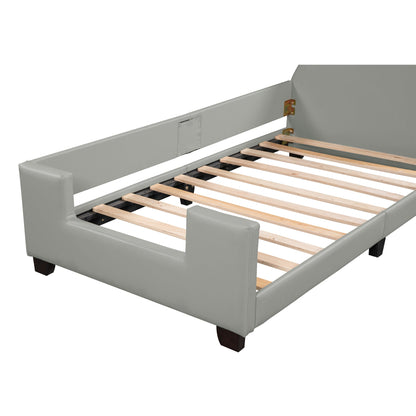 Twin Size Upholstered Daybed with Carton Ears Shaped Headboard  Grey