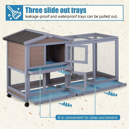 Rabbit Cage Wooden Rabbit Hutch Two Layers Chicken Coop Outdoor Indoor Guinea Pig Cage Bunny Cage Waterproof Roof Bunny
