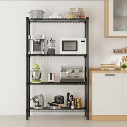 4-Tier Heavy Duty Metal Storage Shelves, Adjustable Wire Shelf Rack for Kitchen/Bathroom/Pantry/Cabinet/Garage Organiz
