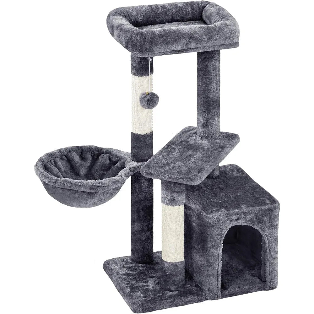 34''H Cat Tower, Cute Cat Tree with Condo Nest Platform Scratching Posts, Activity Center for Indoor Cats Play & Rest