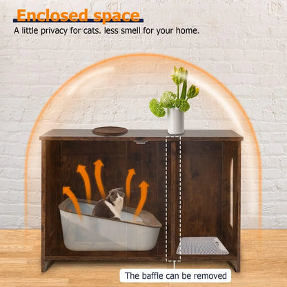 Cat Littler Box Enclosure, Wooden Cat Litter Box Furniture Hidden with Removable Divider & Reversible Entrance, Cats Wash