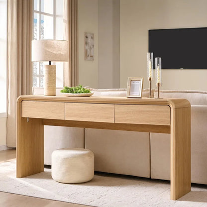 63'' Console Table with 3 Drawers, Modern Entryway Table with Curved Profile Design, Narrow Long Wood Sofa Table