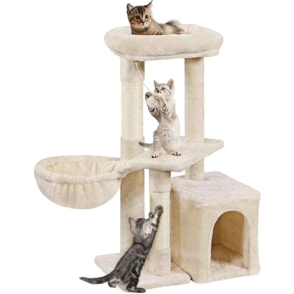 34''H Cat Tower, Cute Cat Tree with Condo Nest Platform Scratching Posts, Activity Center for Indoor Cats Play & Rest