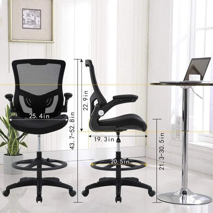 Drafting Chair Ergonomic Tall Office Chair Standing Desk Chair with Flip Up Arms Foot Rest Back Support Adjustable Height Mesh D