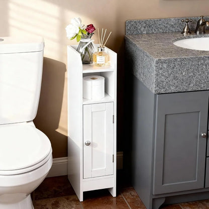 Slim Bathroom Storage Cabinet, Narrow Bathroom Cabinet with Door and Adjustable Shelves, Freestanding Toilet Paper Storage Cabin