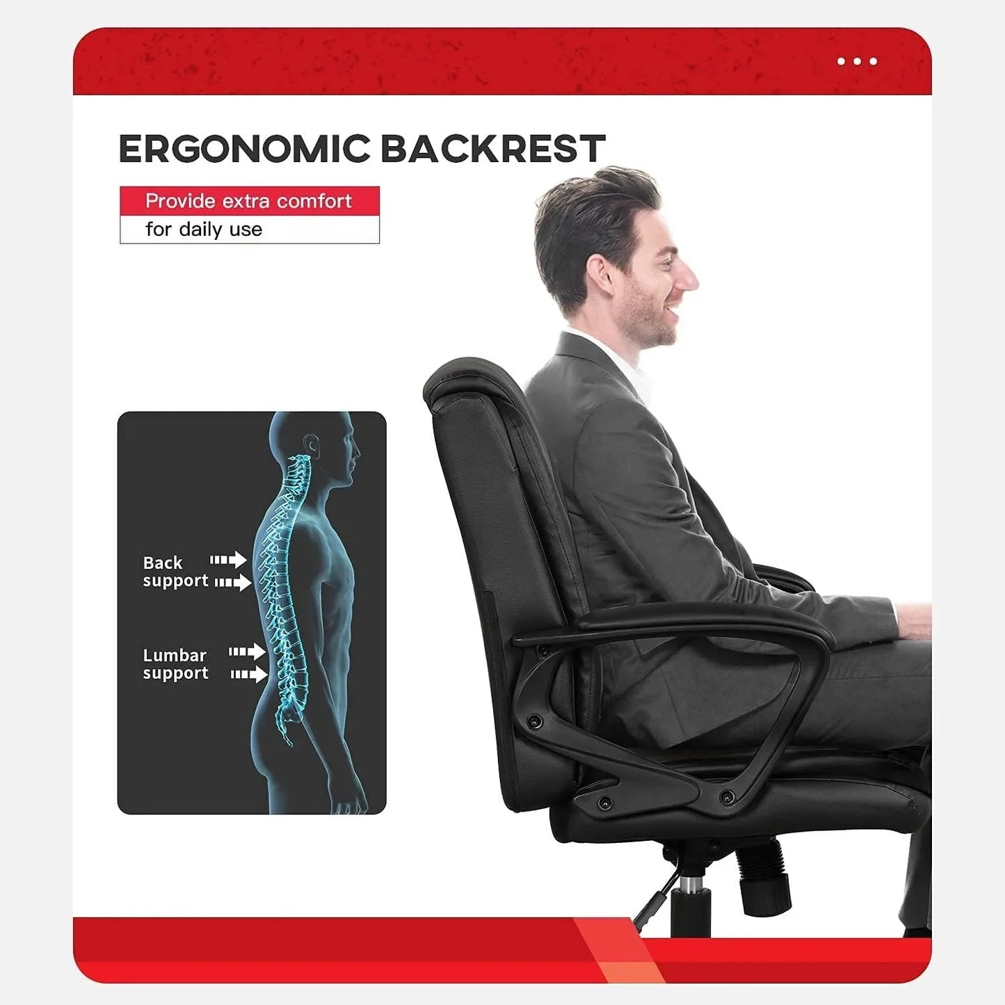 Office Computer Chair PU Leather Executive Chair Ergonomic Desk Chairs Adjustable Height with Wheels & Armrest Swive