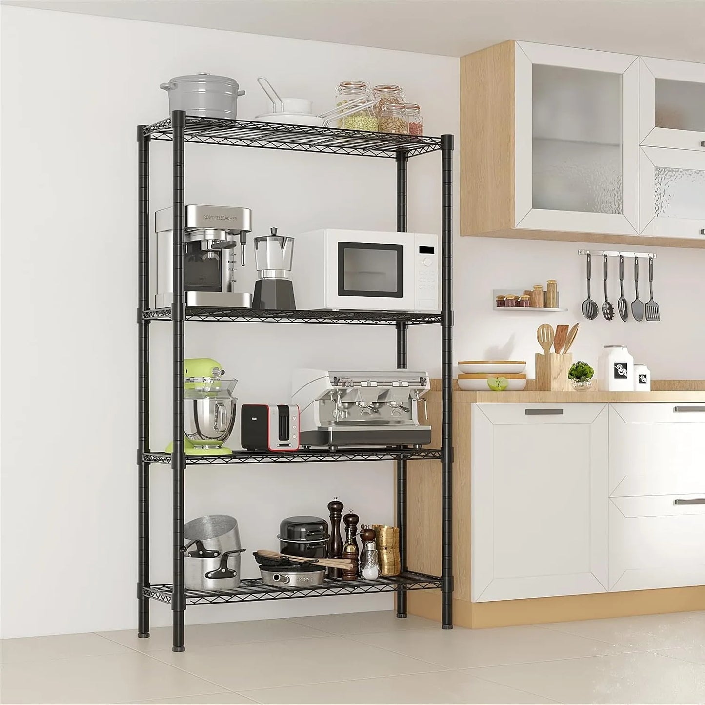 4-Tier Heavy Duty Metal Storage Shelves, Adjustable Wire Shelf Rack for Kitchen/Bathroom/Pantry/Cabinet/Garage Organiz