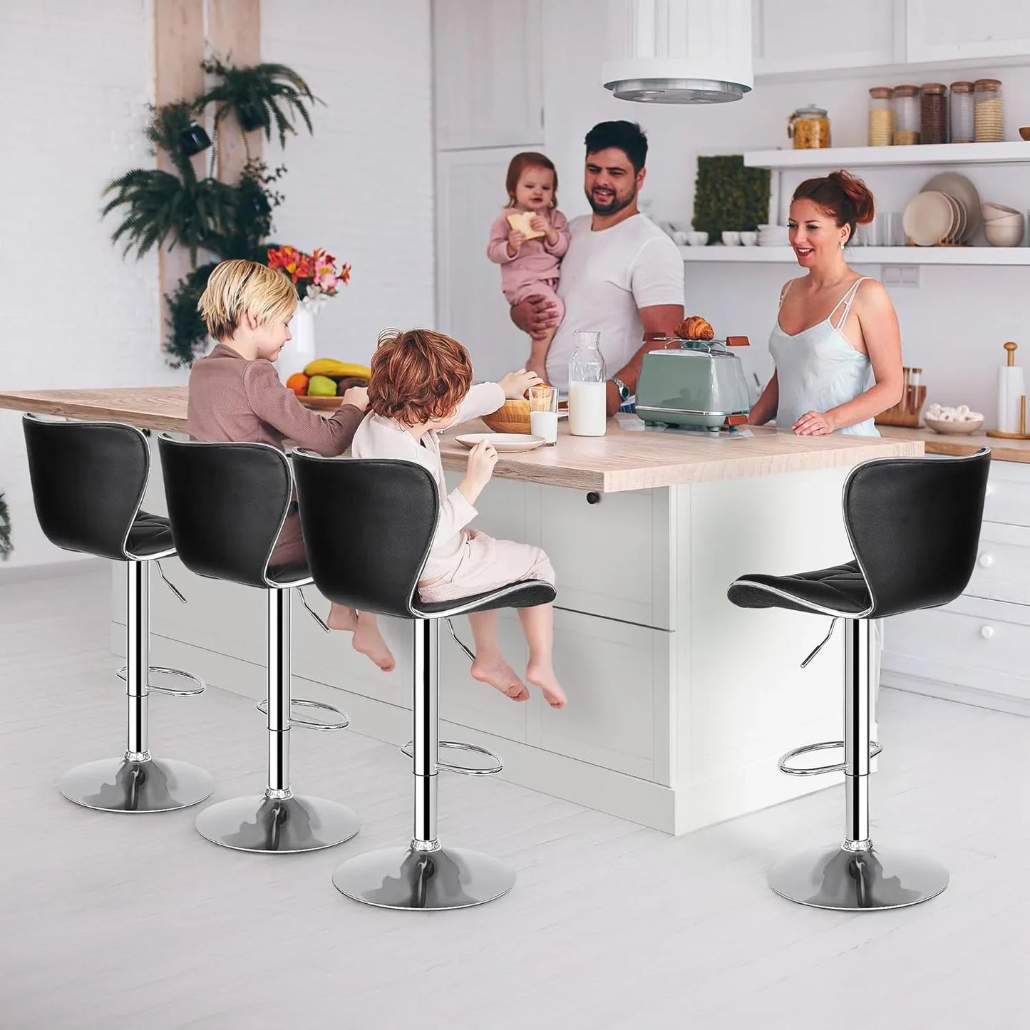 Adjustable Swivel Barstools Set of 2, Counter Height Bar Stools with Back, PU Leather Shell Back Tall Stools Set, Modern Ar