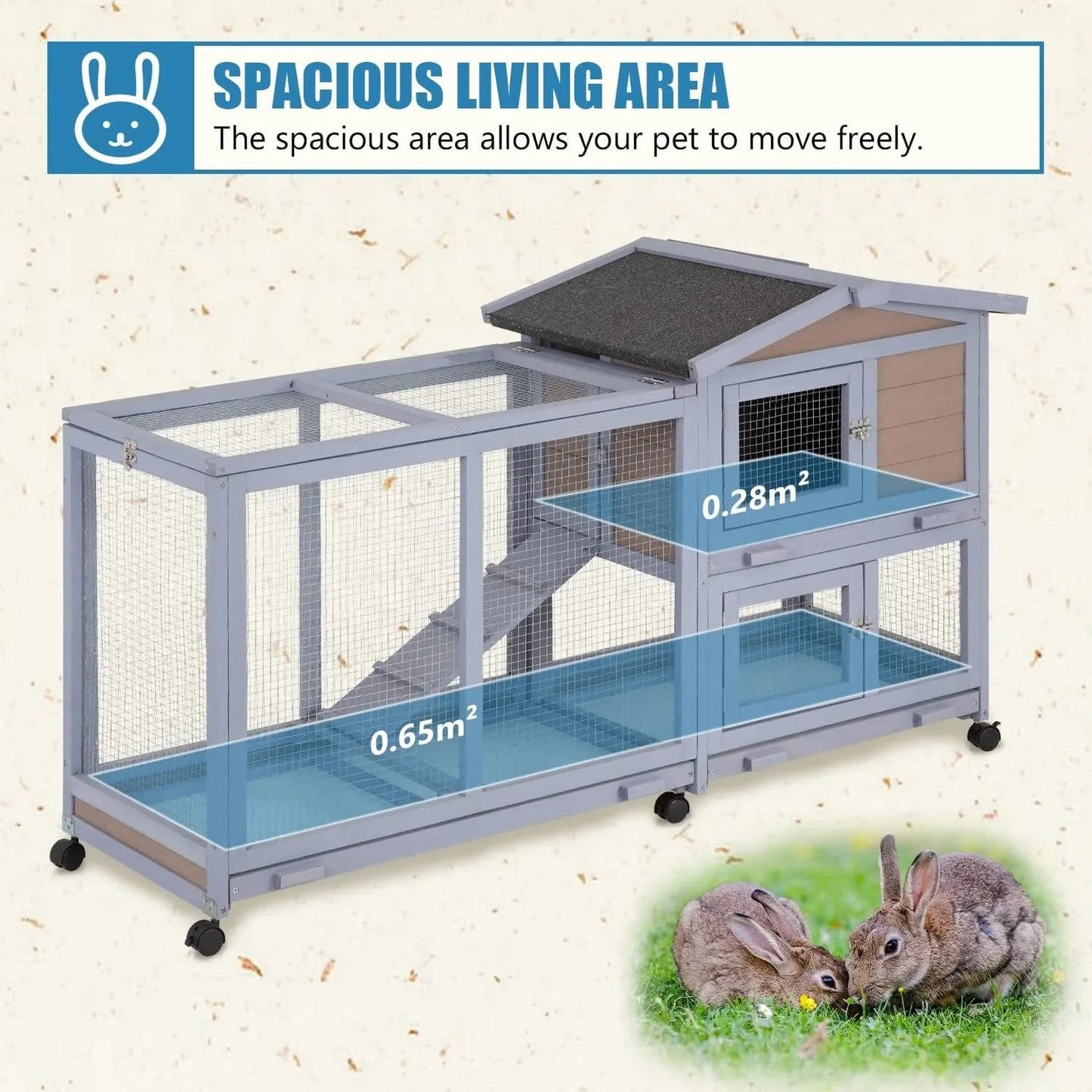 Rabbit Cage Wooden Rabbit Hutch Two Layers Chicken Coop Outdoor Indoor Guinea Pig Cage Bunny Cage Waterproof Roof Bunny