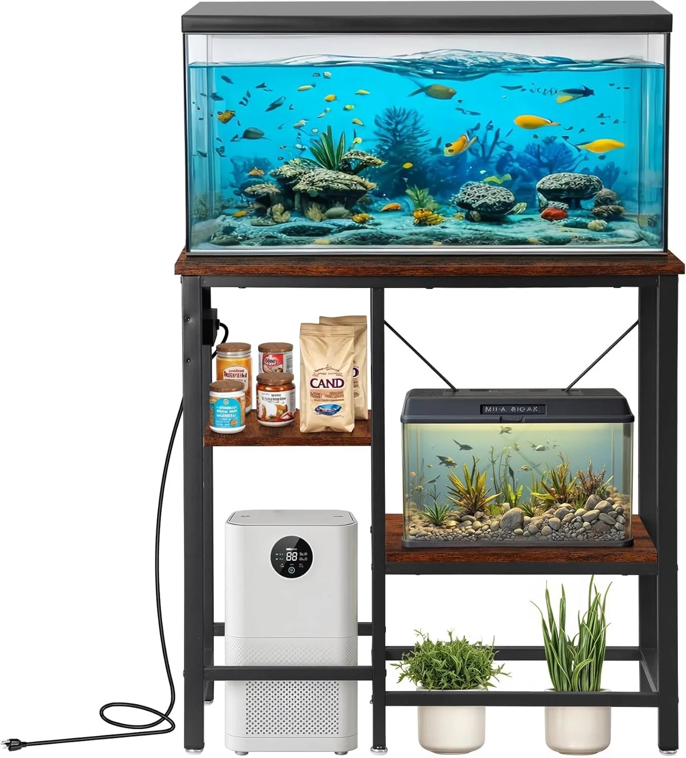 20-29-37 Gallon Fish Tank Stand with 3-Tier Adjustable Storage Shelves and Power Outlet, Reptile Tank Stand, 30.7" L*13.7"
