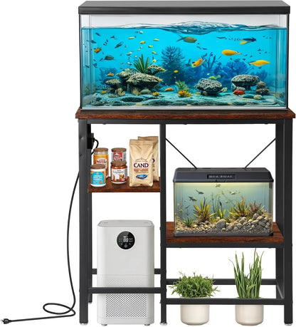20-29-37 Gallon Fish Tank Stand with 3-Tier Adjustable Storage Shelves and Power Outlet, Reptile Tank Stand, 30.7" L*13.7"