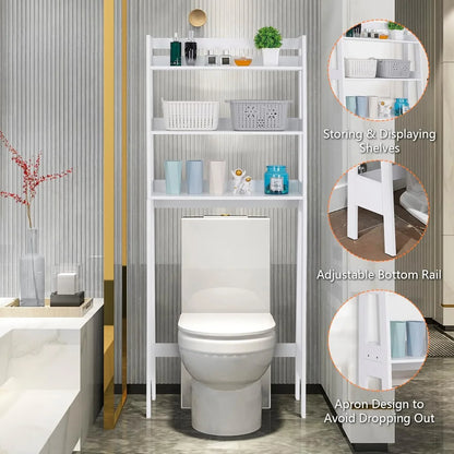 3 Tiers Over The Toilet Bathroom Storage Shelf, Freestanding Wooden Bathroom Organizer Rack with Shelves for Laundry