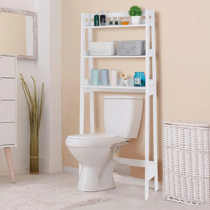 3 Tiers Over The Toilet Bathroom Storage Shelf, Freestanding Wooden Bathroom Organizer Rack with Shelves for Laundry