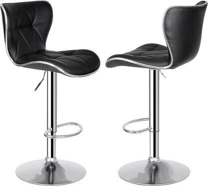 Adjustable Swivel Barstools Set of 2, Counter Height Bar Stools with Back, PU Leather Shell Back Tall Stools Set, Modern Ar