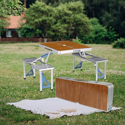 Folding Picnic Table with Seats Chairs and Umbrella Hole, Portable 4-Person Fold Up Travel Picnic Table for Indoor Out