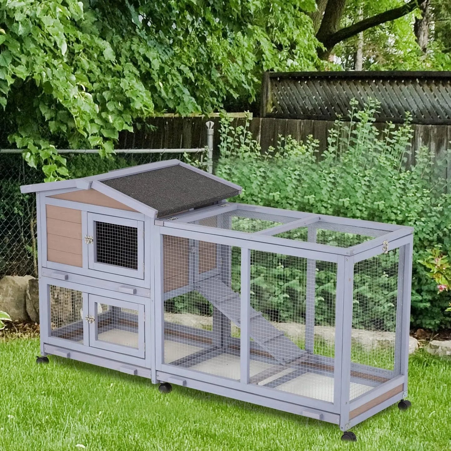Rabbit Cage Wooden Rabbit Hutch Two Layers Chicken Coop Outdoor Indoor Guinea Pig Cage Bunny Cage Waterproof Roof Bunny