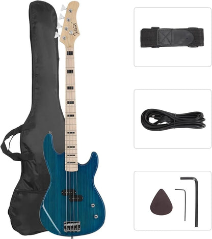 GP Series Full Size Electric Bass Guitar 4 String Beginner Kit Canadian Maple Fingerboard with Cable, Strap, Bag and Acce