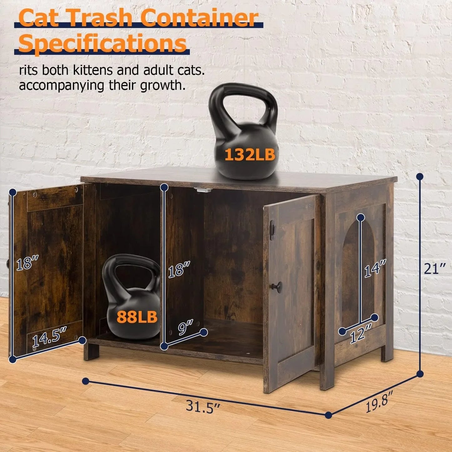 Cat Littler Box Enclosure, Wooden Cat Litter Box Furniture Hidden with Removable Divider & Reversible Entrance, Cats Wash